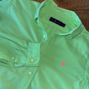Ralph Lauren Mens Aruba Lime Green Oxford Shirt Neon Polo Pony Size Large